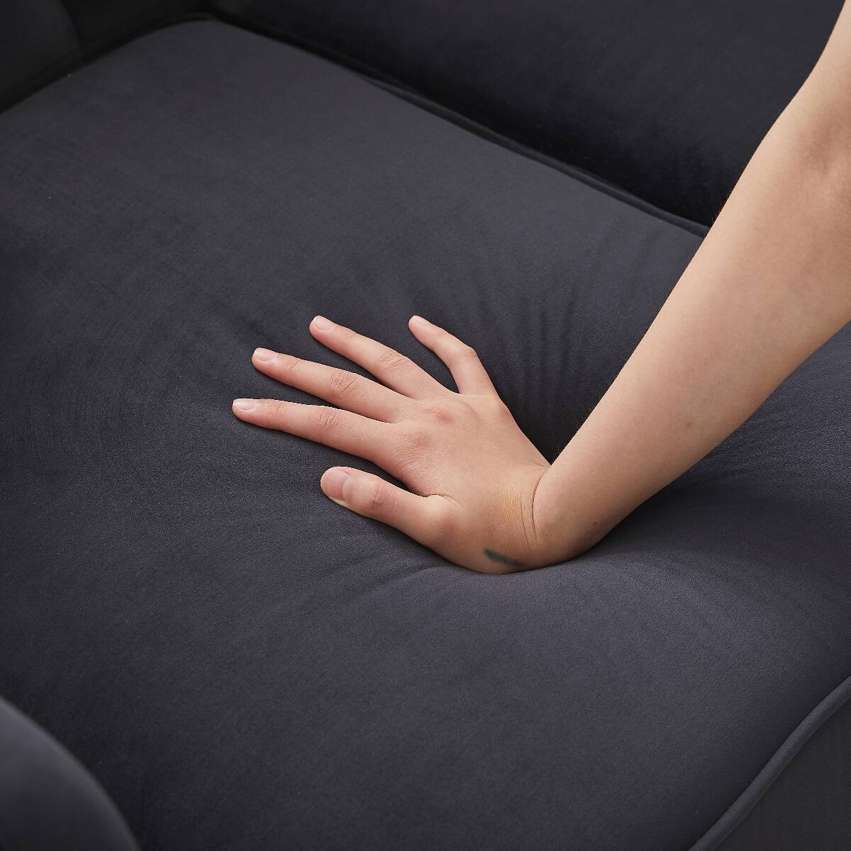 Alt View 4. Ropilly - Ropilly Black Velvet Chesterfield Sofa, Button Tufted 2 Seat Living Room Sofa with Pillows - Black.