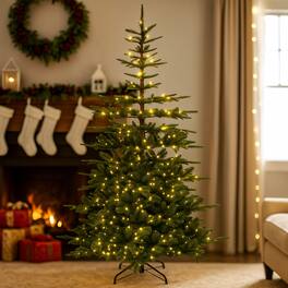 BreeBe - 7FT Prelit Holiday Tree – Hinged Construction with 1303 Branch Ends - Green