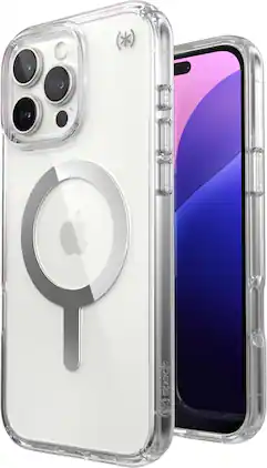 Speck - Presidio Perfect- with Chrome MagSafe Case - iPhone 16 Pro Max - Clear