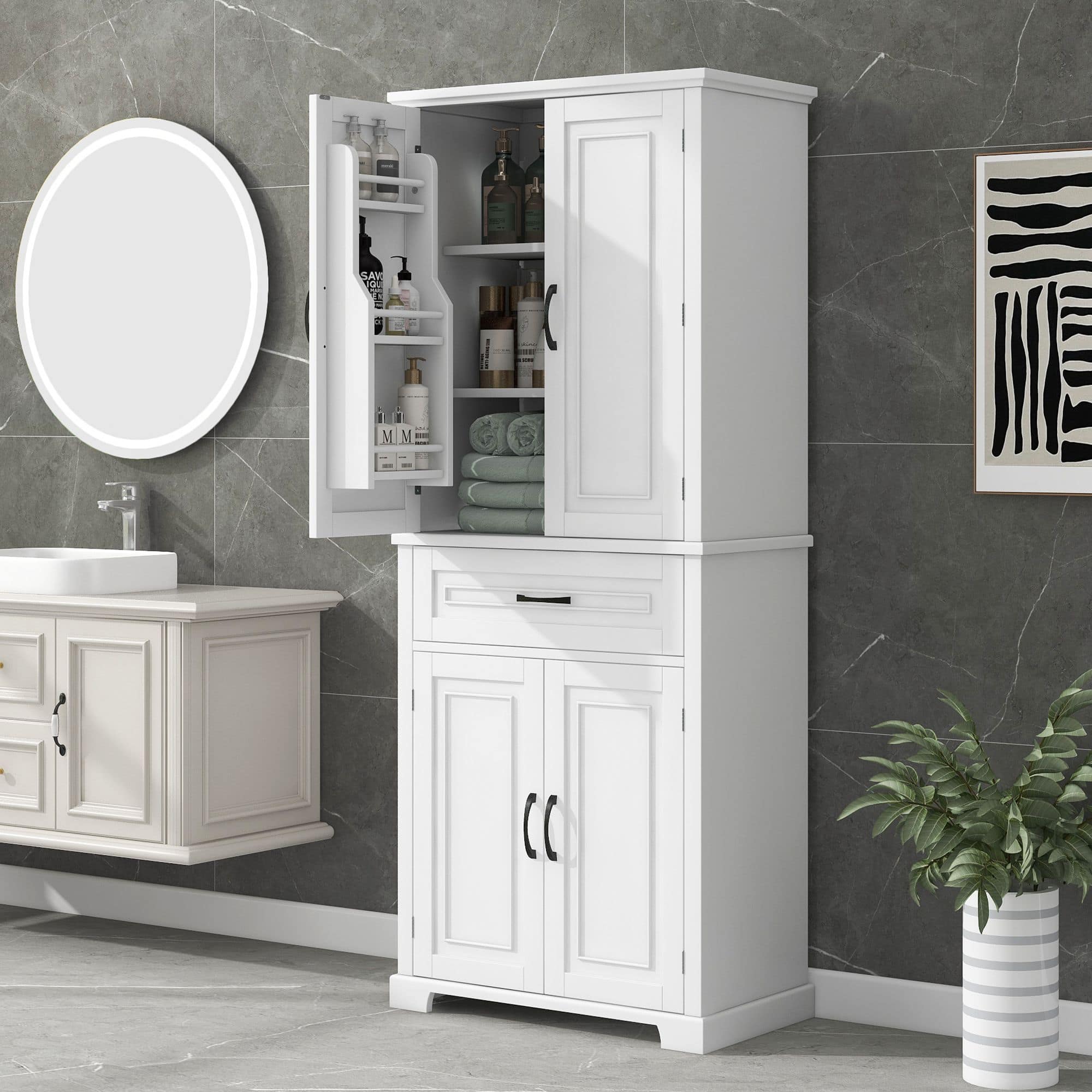 Mirfee - Bathroom Storage Cabinet with Doors, Drawer, Adjustable Shelf, Multiple Storage - White