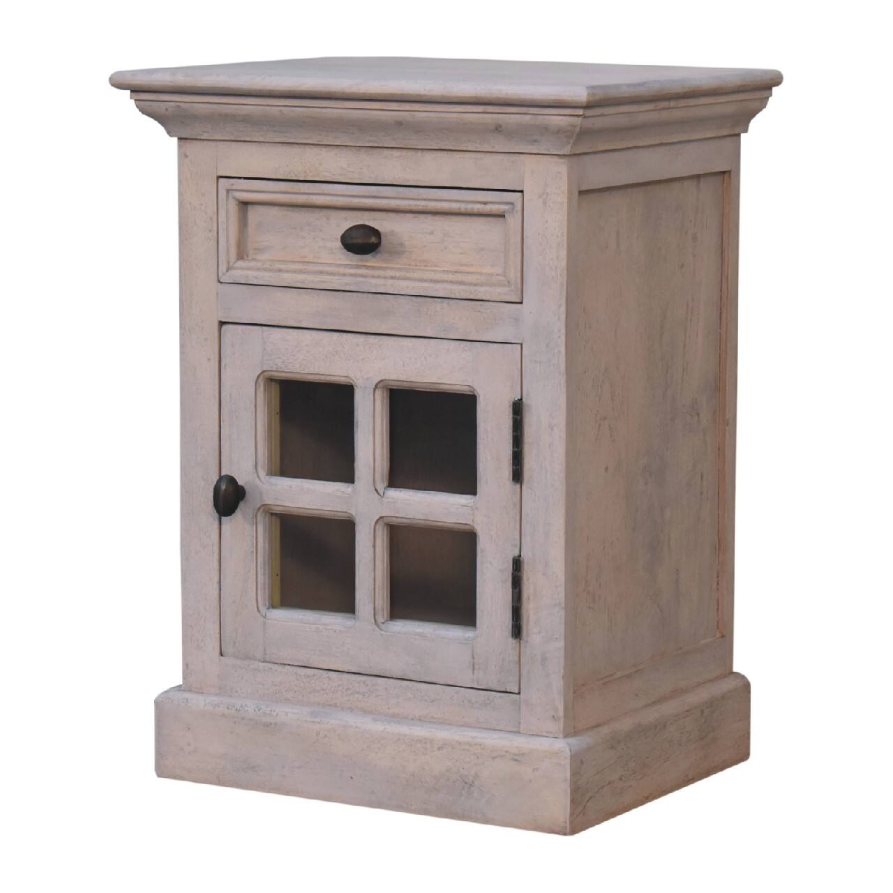 Left. Artisan Furniture - Artisan Furniture Solid Wood Glazed Stone Nightstand, 1 drawer, 1 Storage, Antique White - White.