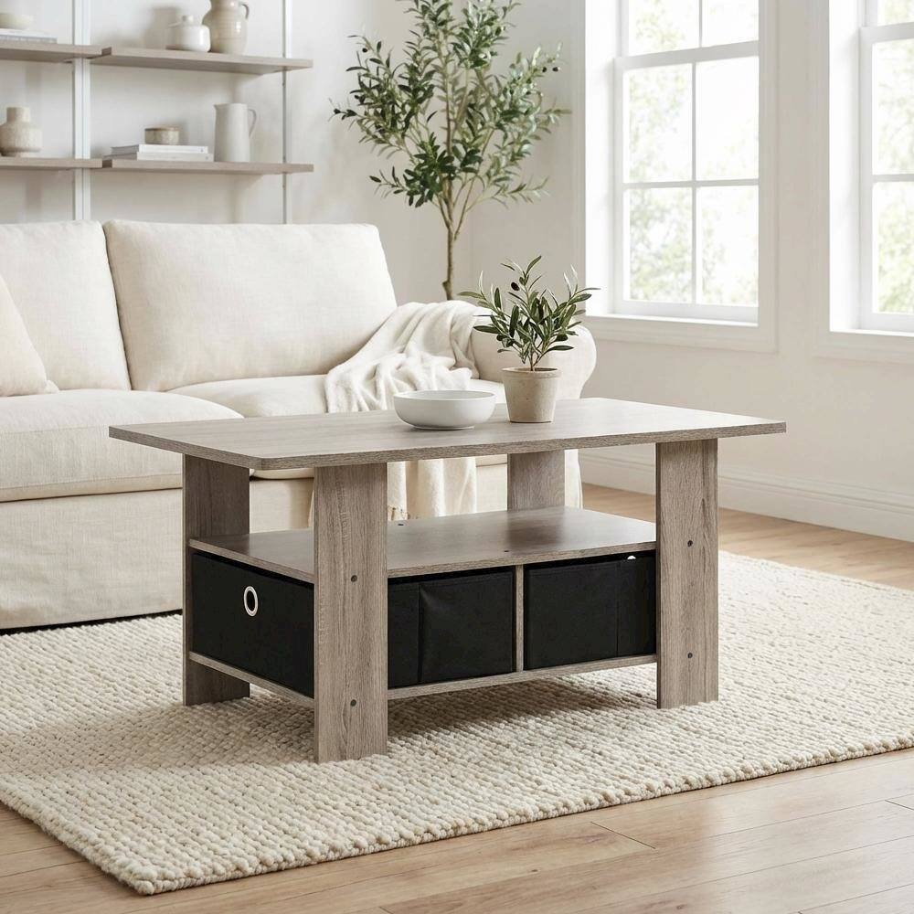Left. FurniFact - Coffee Table French Oak Grey Black with Bin Drawer and Sturdy Design - French Oak Grey/Black.