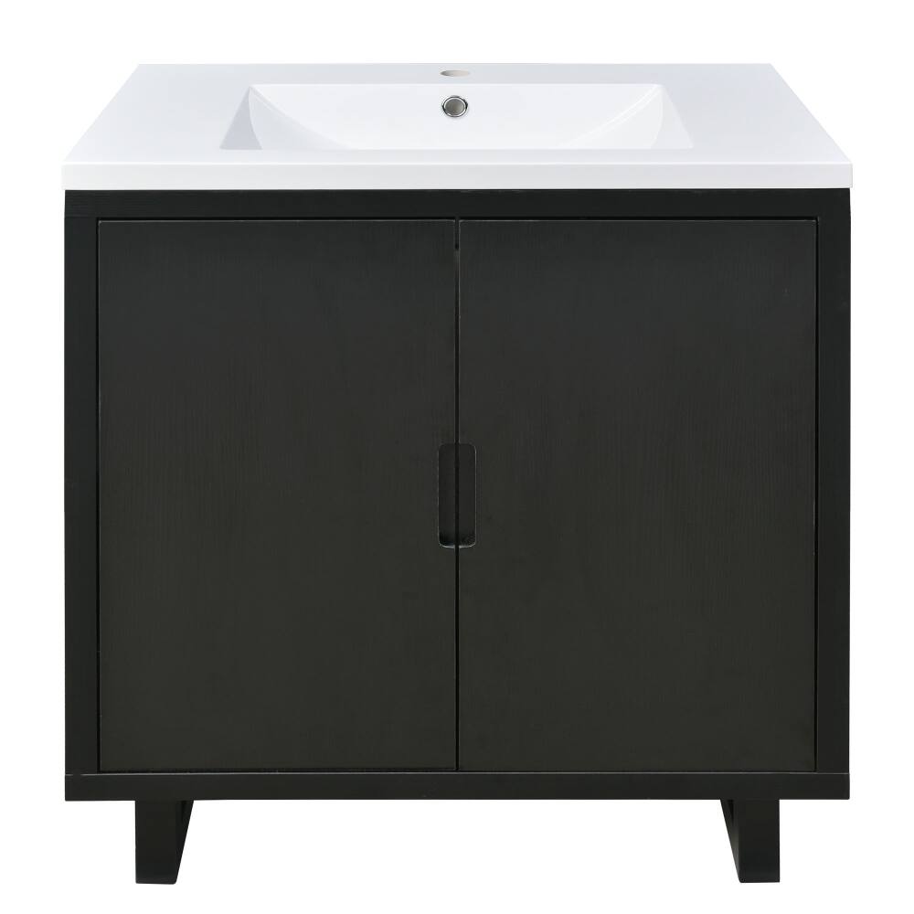 Alt View 7. Loheer - Loheer 30 inch black bathroom vanity with sink Freestanding Cabinet Solid Wood Legs - Black.