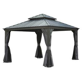 Mondawe - 12' X 12' Aluminum Hardtop Gazebo with Drainage System and Curtains - Gray