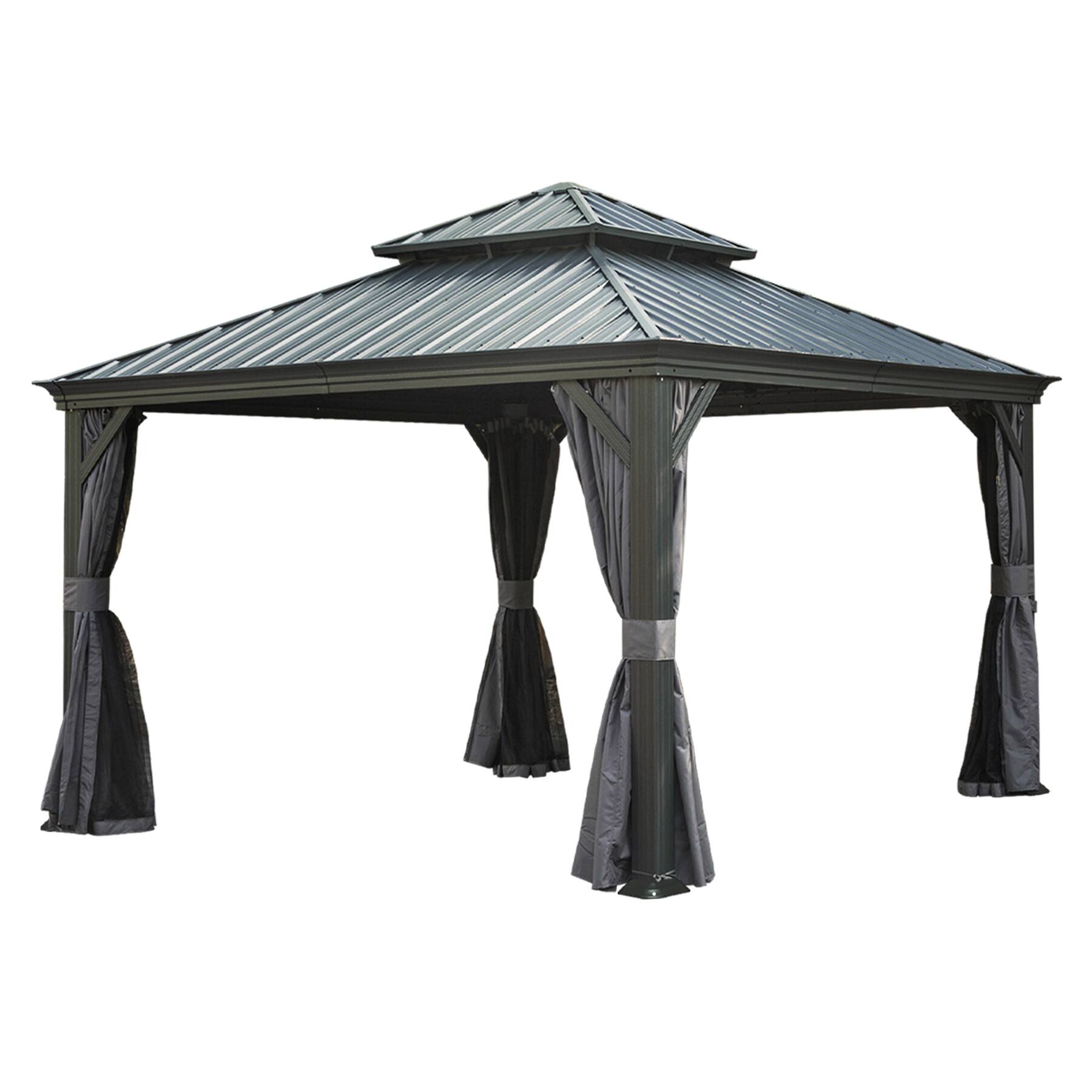 Front. Mondawe - 12' X 12' Aluminum Hardtop Gazebo with Drainage System and Curtains - Grey.