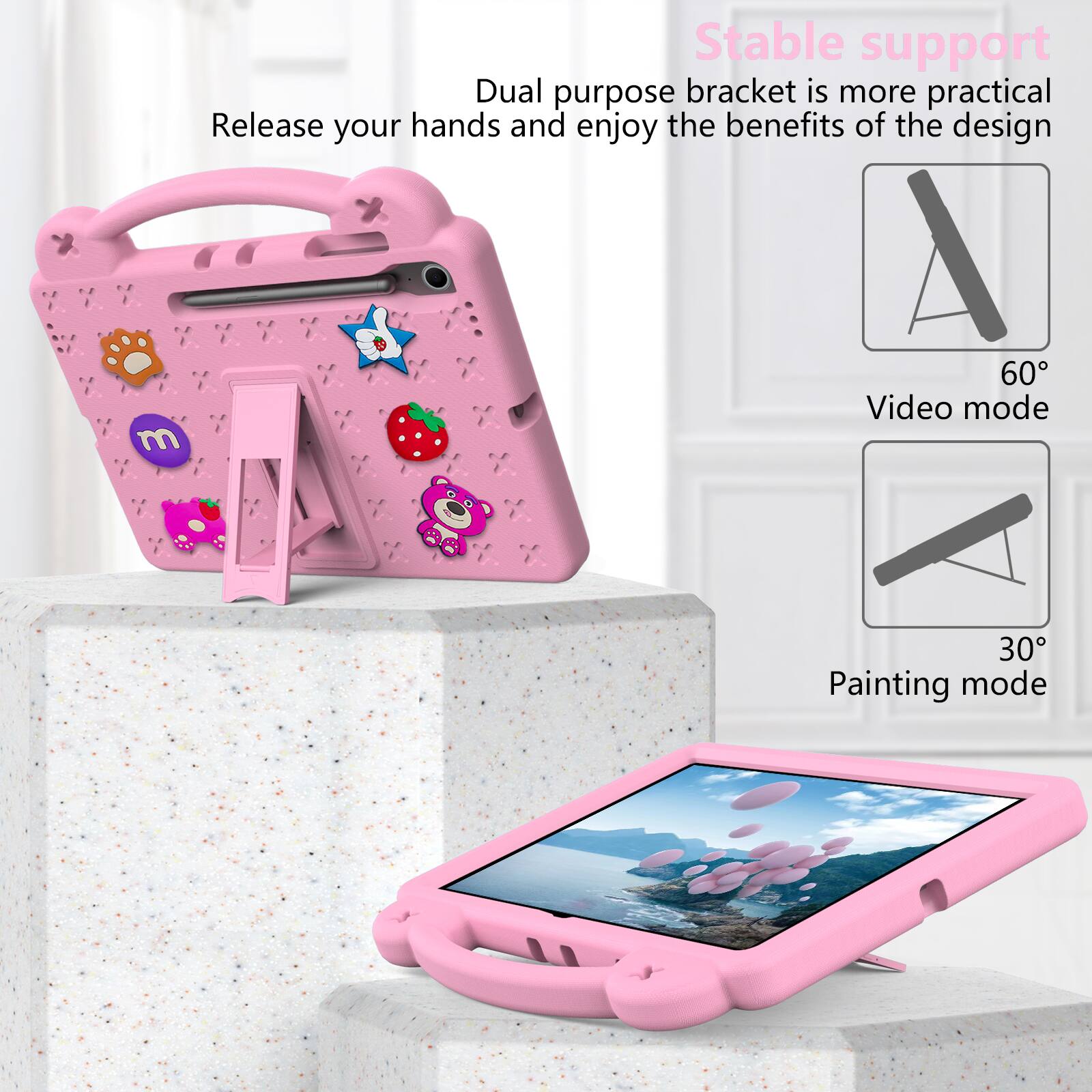 Stable support  
Dual purpose bracket is more practical  
Release your hands and enjoy the benefits of the design  

A 60° Video mode  
30° Painting mode