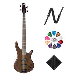 Ibanez - GSR200 4-String Bass Walnut Flat Guitar, Right Handed+Strap+Picks Bundle