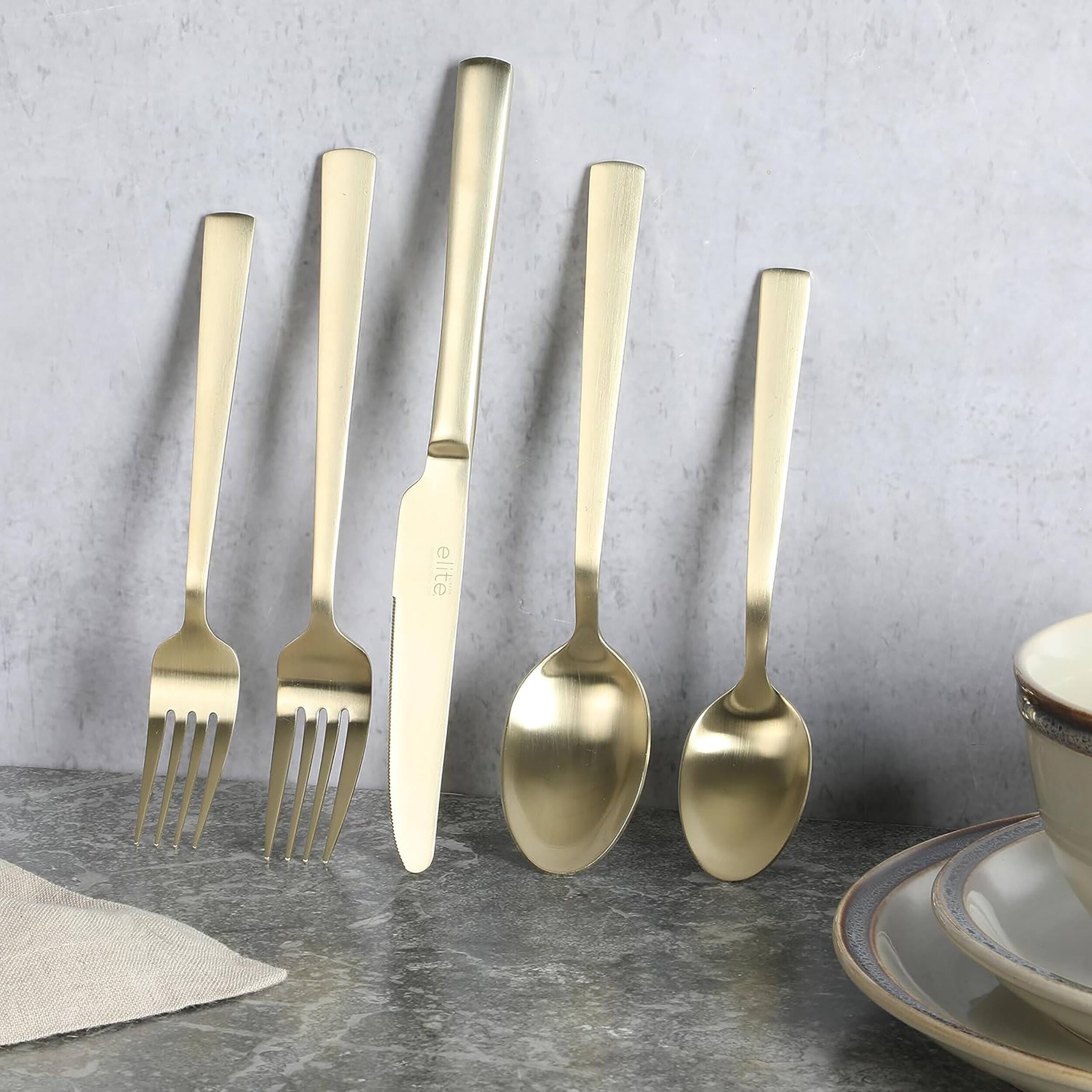 Alt View 4. Gibson - Gibson Elite Earlston 20 Piece Stainless Steel Flatware Set in Champagne Gold - Champagne Gold.