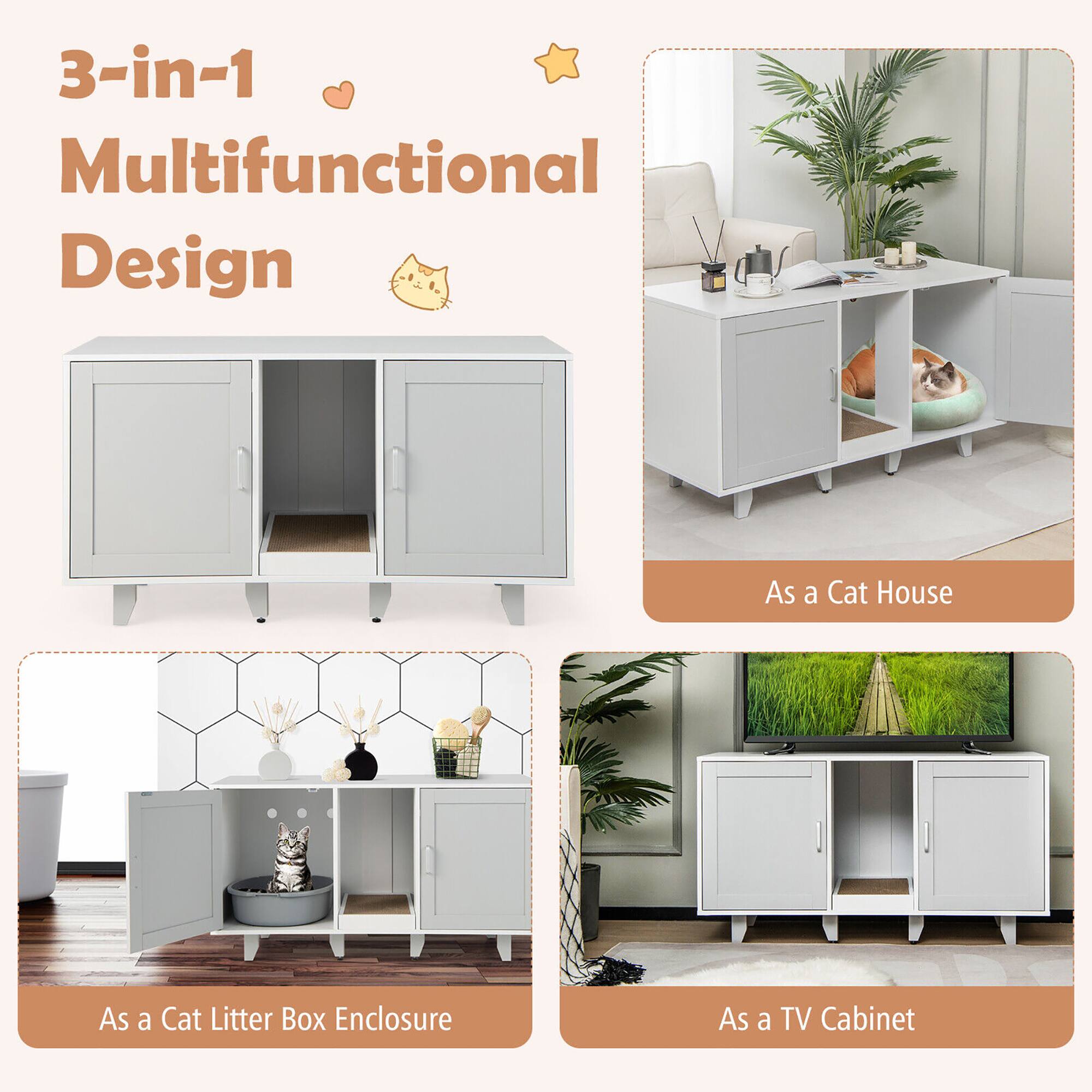 3-in-1 Multifunctional Design

- As a Cat House
- As a Cat Litter Box Enclosure
- As a TV Cabinet