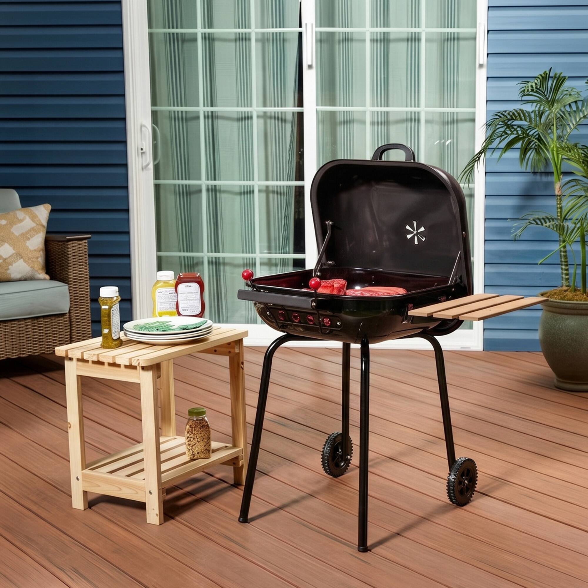 Alt View 8. Americana Grills - Americana The Swinger Portable Charcoal BBQ Grill w/ One Side Table, Black.
