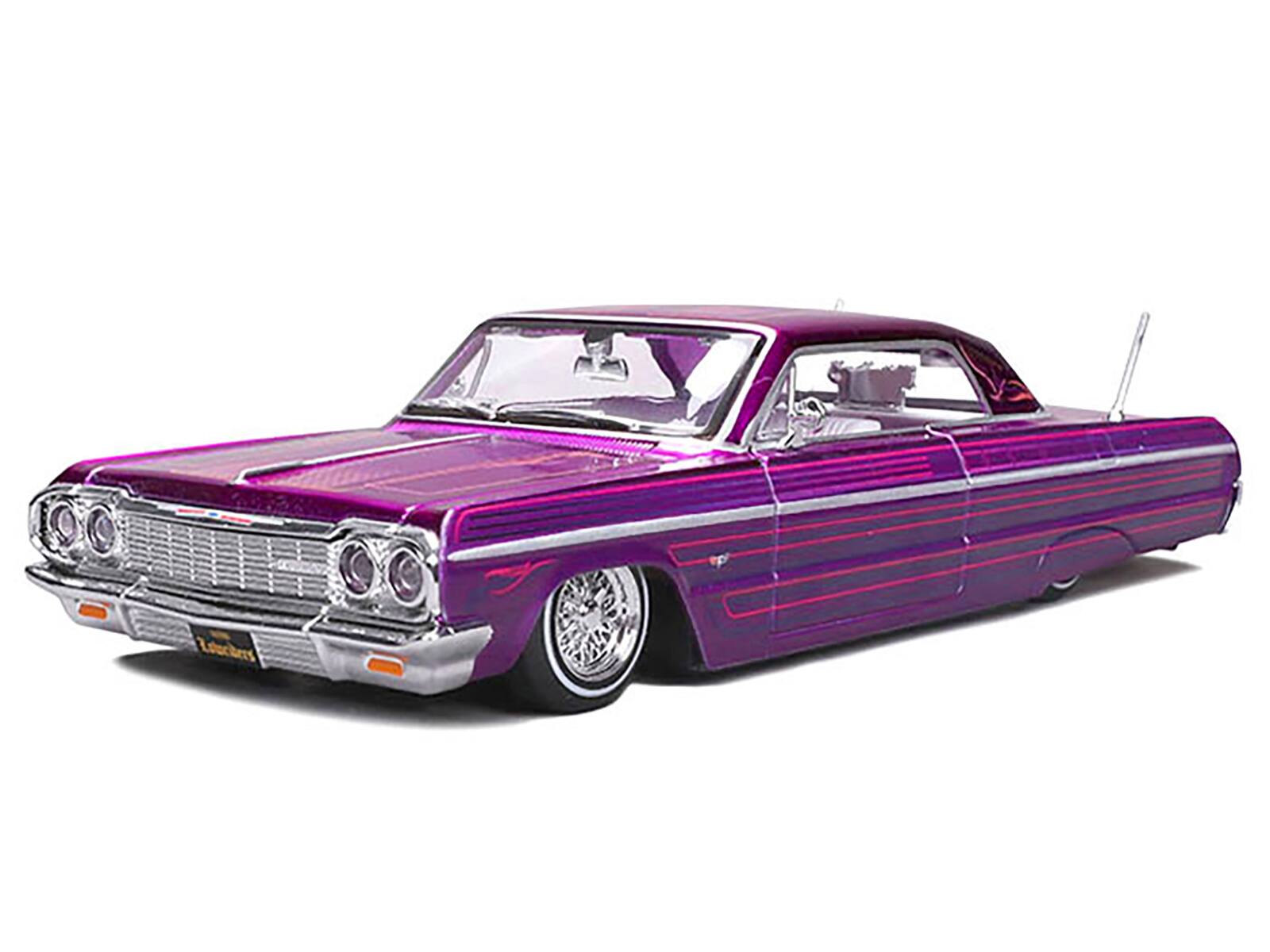 Alt View 1. Maisto - 1964 Chevrolet Impala SS Lowrider Candy Purple with Graphics and White Interior "Lowriders" 1/26 Model Car by Maisto.