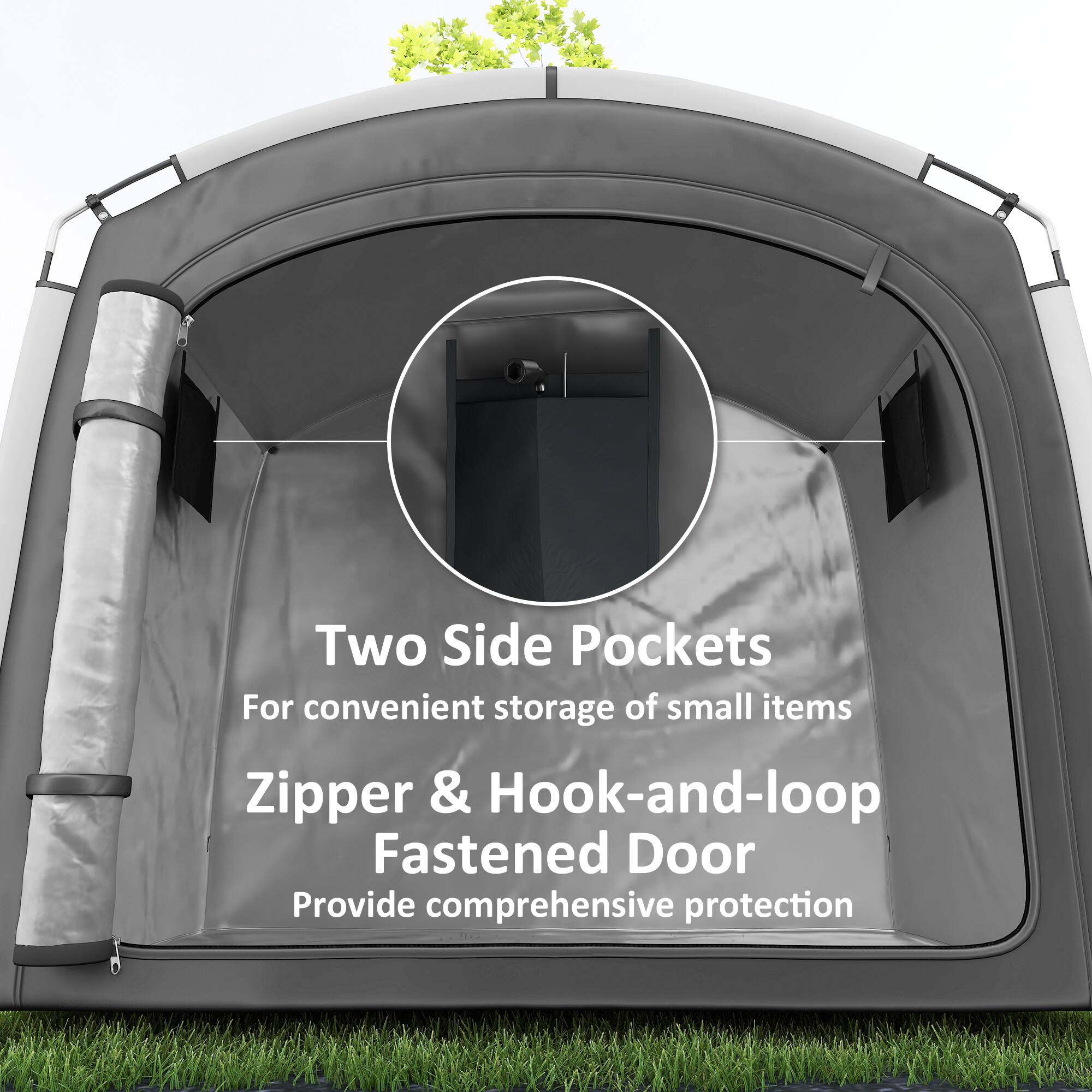 Two Side Pockets  
For convenient storage of small items  

Zipper & Hook-and-loop Fastened Door  
Provide comprehensive protection