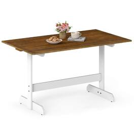 Costway - 55" Dining Table for 4-6 People, Rectangular Kitchen Table with Wood Trestle Base - Walnut,White