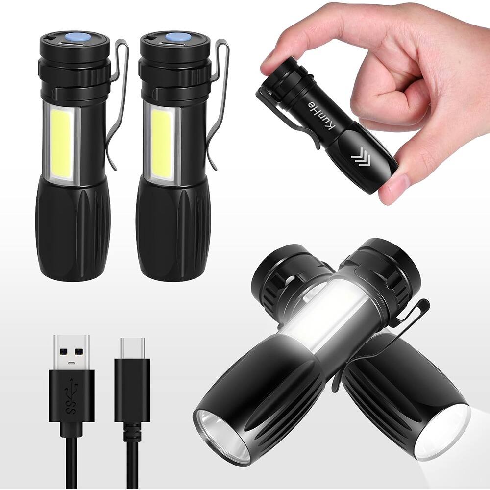 Front. Schertz - 5 Pack Small Rechargeable Flashlight with Side COB, EDC, Clip-On.