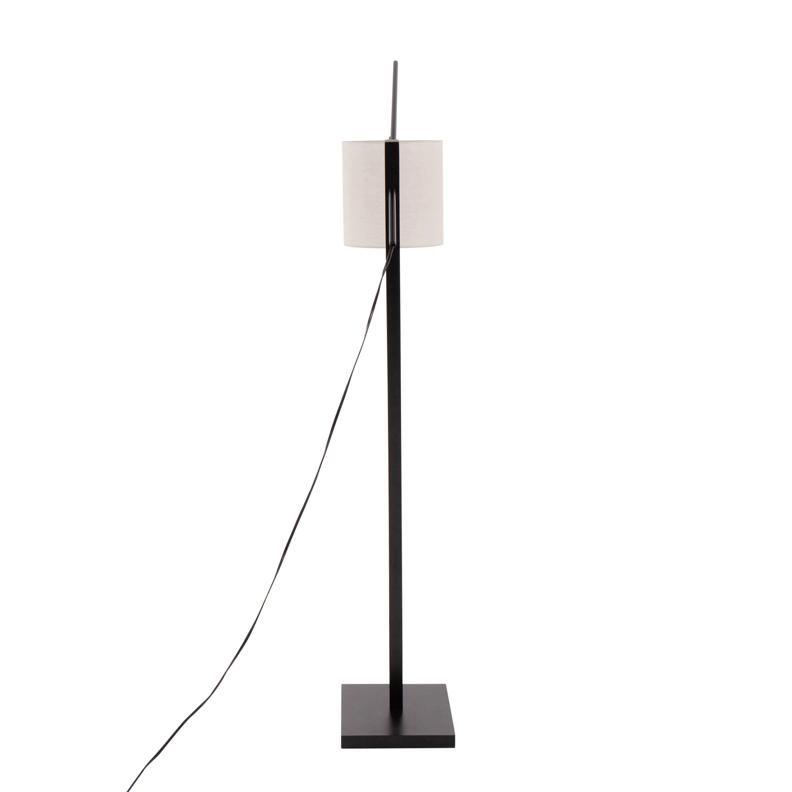 Alt View 1. Loheer - Loheer Contemporary Floor Lamp Black Wood Steel Grey Fabric Shade 60 Inch Tall Standing Lamp for Living Room - Black.