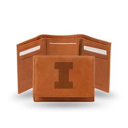 Rico Industries - Illinois Fighting Illini Team Logo Embossed Brown Leather Trifold Wallet - Multi