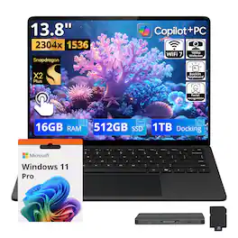 Microsoft - Upgraded - Surface 13.8" 2K Touch AI Laptop,Snapdragon X2P-64-100,16GB RAM,512GB SSD+1TB Dock,Backlit,Win11 Pro - Black