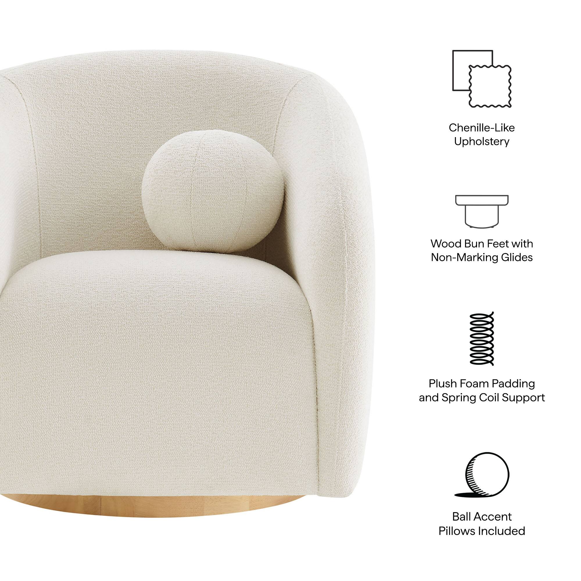 Chenille-Like Upholstery  
Wood Bun Feet with Non-Marking Glides  
80000000 Plush Foam Padding and Spring Coil Support  
Ball Accent Pillows Included
