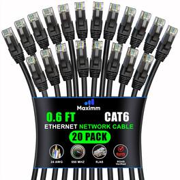 Maximm - Cat 6 Ethernet Cable 0.6 ft (20-Pack) - UTP, 10Gbps, 550MHz