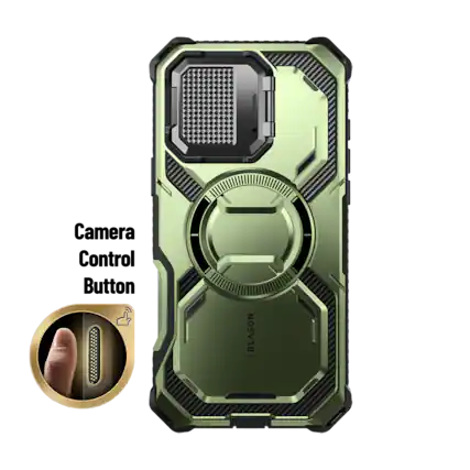 Front. i-Blason - i-Blason Armorbox Case for iPhone 16 Pro Max – MagSafe, Kickstand, Screen Protector, Military-Grade - Dark Green.
