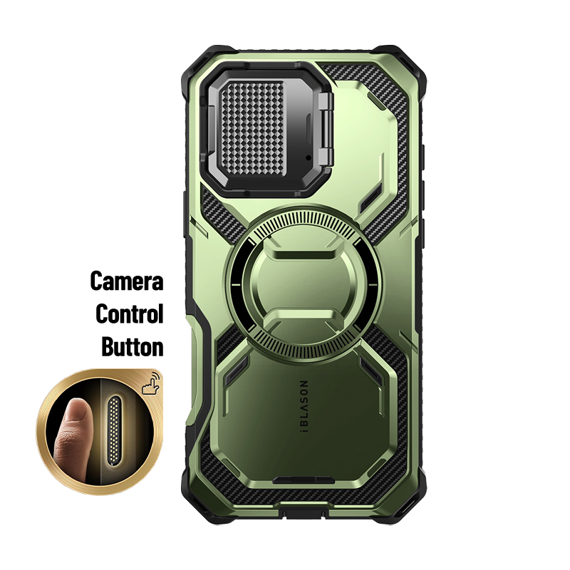 Front. i-Blason - i-Blason Armorbox Case for iPhone 16 Pro Max – MagSafe, Kickstand, Screen Protector, Military-Grade - Dark Green.