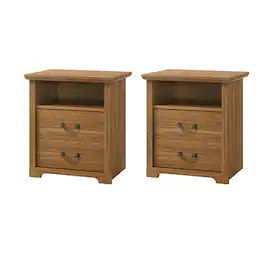 Vaczon - Rustic Nightstands (Set of 2) with Open Shelf and 2 Drawers - Walnut