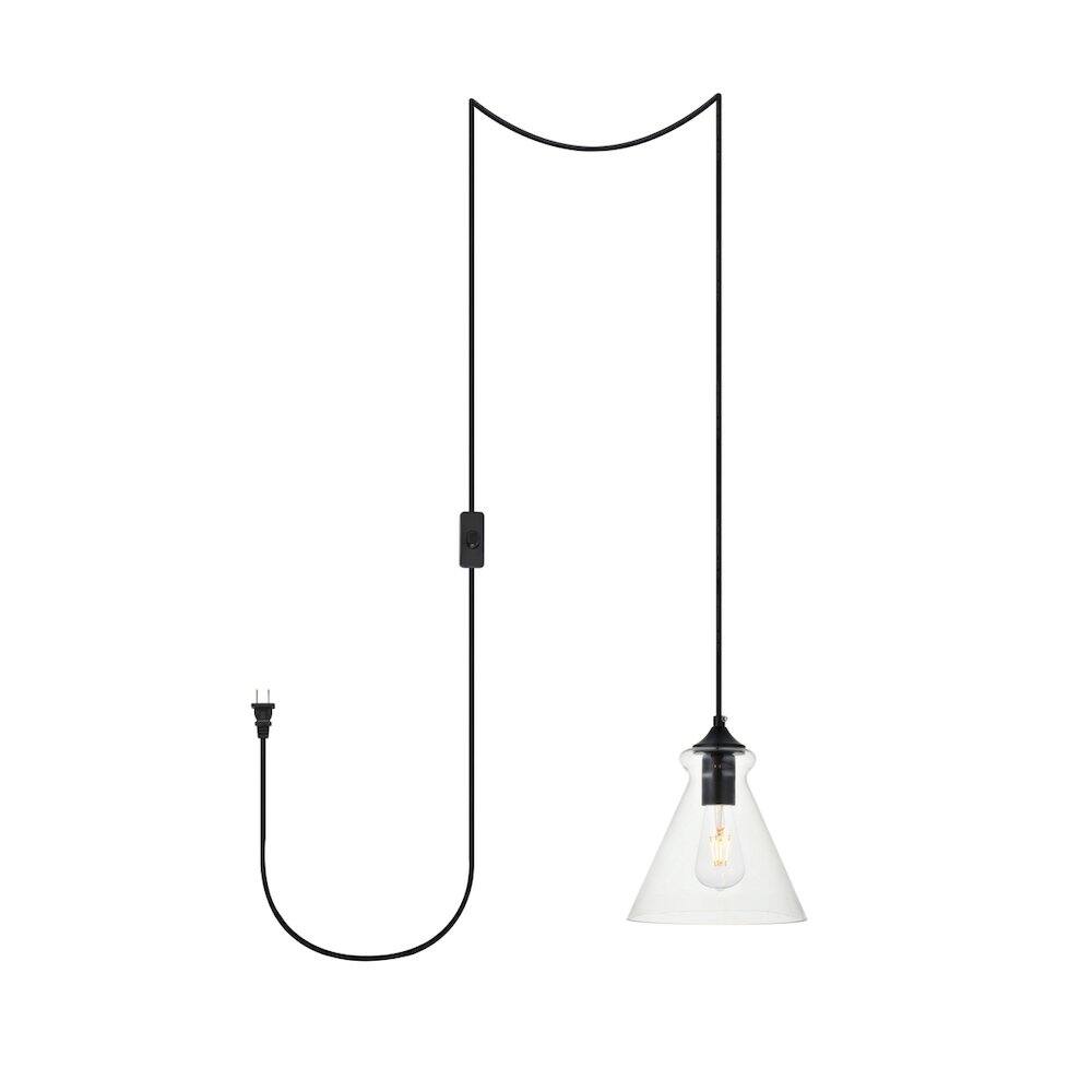 Alt View 3. Living District - Destry 1 Light Black Plug-In Pendant With Clear Glass - Black.