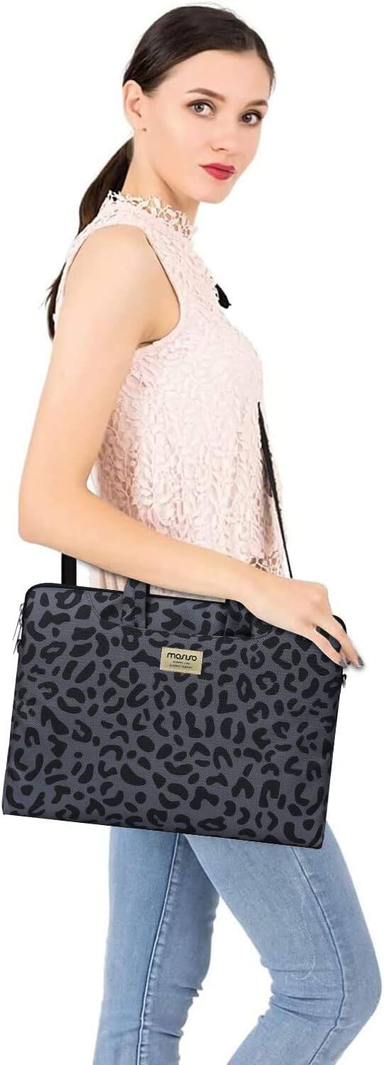Alt View 1. mosiso - Laptop Shoulder Bag 15-16 Inch, Laptop Briefcase Sleeve with Belt for 15-15.6 inch MacBook Air Pro HP Dell ASUS Acer - Leopard Grain.