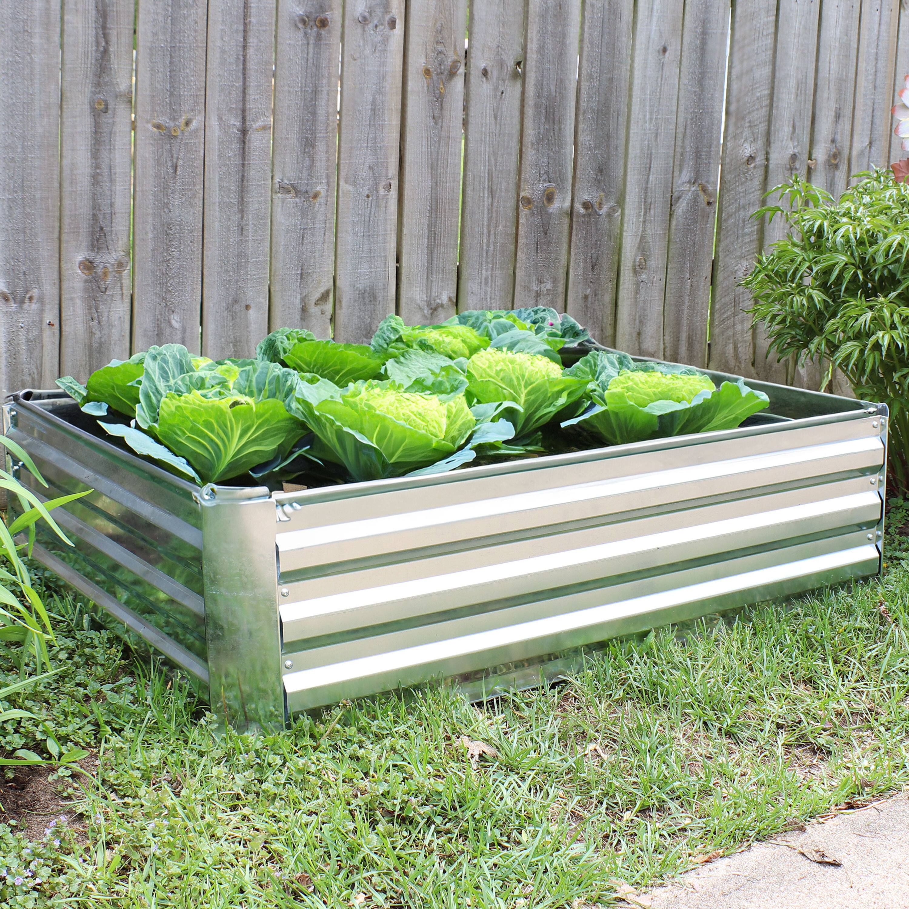 Alt View 8. Sunnydaze - Galvanized Steel Rectangle Raised Garden Bed - 47 in - Silver.