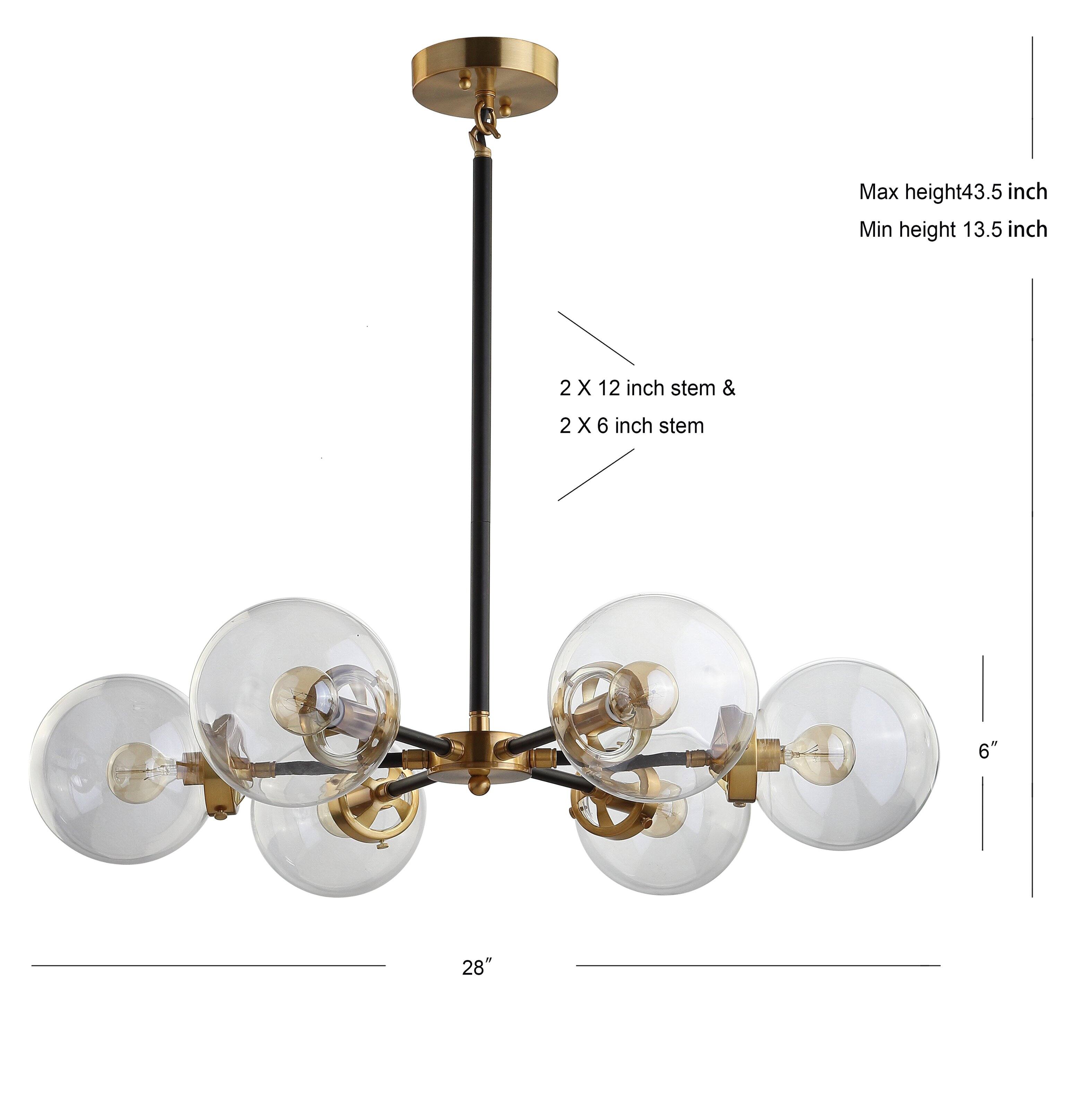 Max height: 43.5 inch  
Min height: 13.5 inch  
2 X 12 inch stem & 2 X 6 inch stem  
6"  
28"