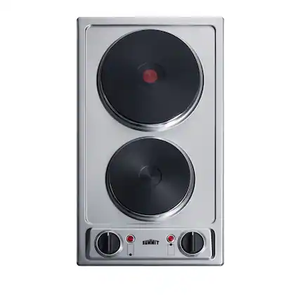 Front. SUMMIT - 12" Wide 230V 2-Burner Solid Disk Cooktop - Silver.
