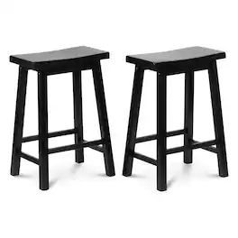 PJ Wood - Classic Saddle-Seat 24" Tall Kitchen Counter Stools, (Set of 2) - Black
