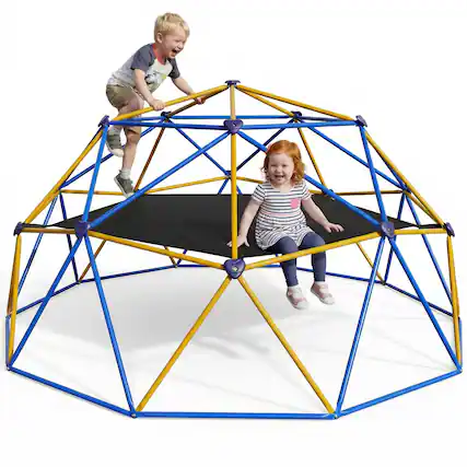 Front. Brick Attic - 10FT Climbing Dome with Hammock for Kids 3+, 880LBS Anti Rust Steel Frame, 16 Non Slip Grips, Indoor Outdoor Playground.