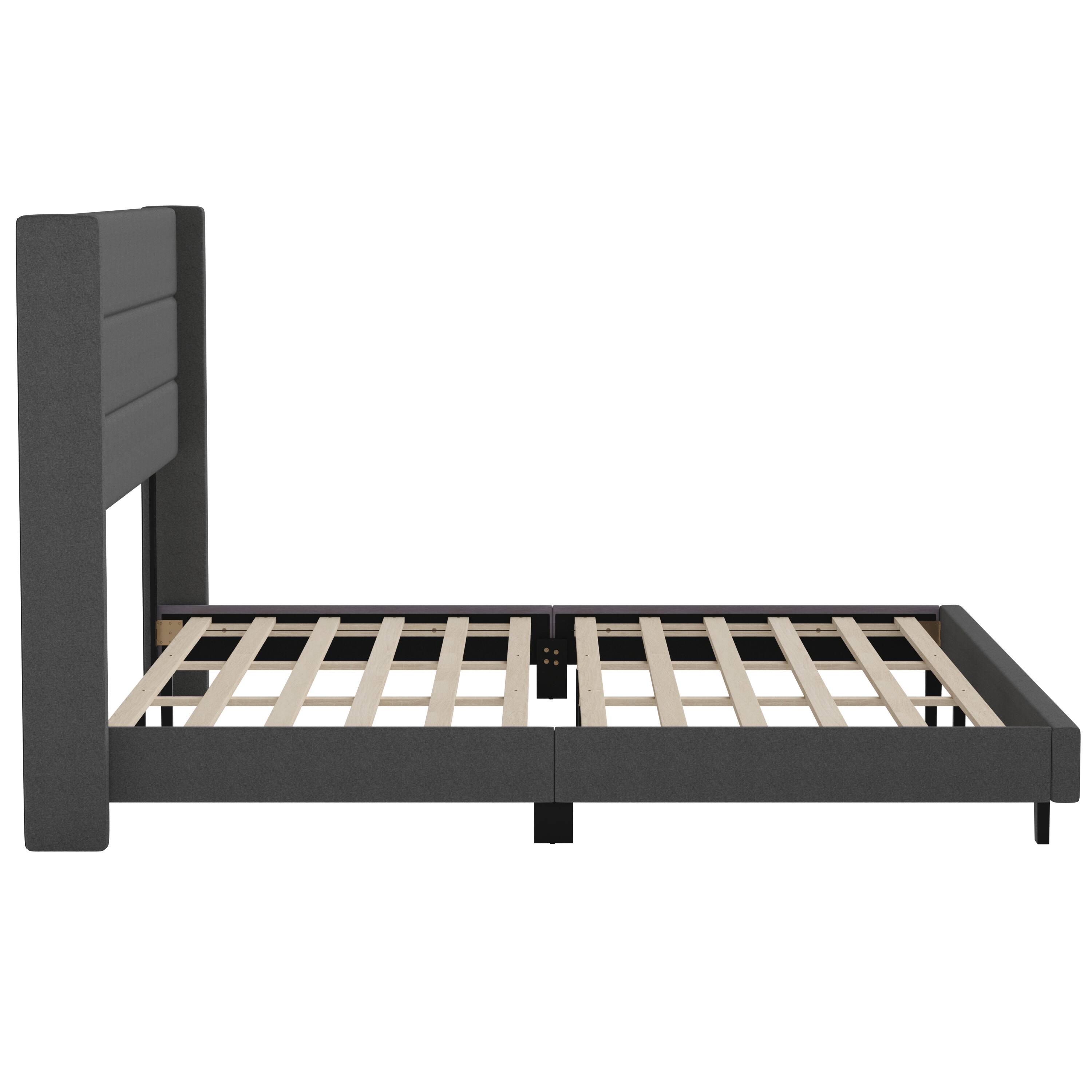 Alt View 8. Emma + Oliver - Upholstered Platform Bed with Wingback Headboard - Charcoal.