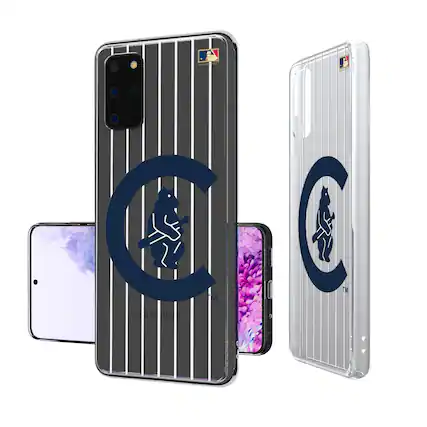 Front. Keyscaper - Chicago Cubs 1911-1912 Cooperstown Pinstripe Galaxy Clear Case - S22 - Multicolor.