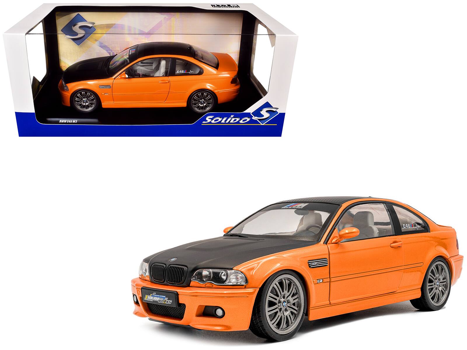 "2000 BMW E46 M3 ""Solido Works"" Orange Metallic with Matt Black Hood and Carbon Top 1/18 Diecast Model Car by Solido" price history on PriceWatchPro