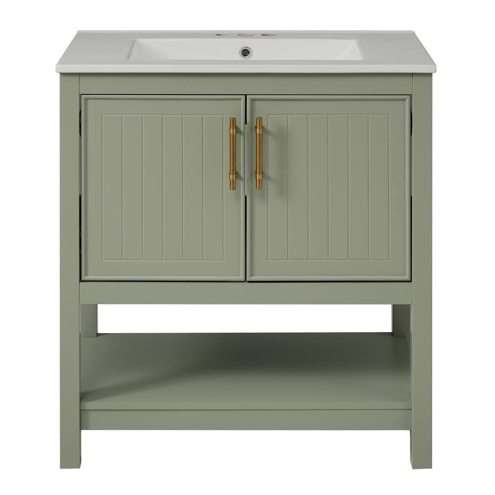 Alt View 10. Loheer - Loheer 30 Inch Green Bathroom Vanity with Ceramic Sink Freestanding Small Bathroom Vanity - Green.
