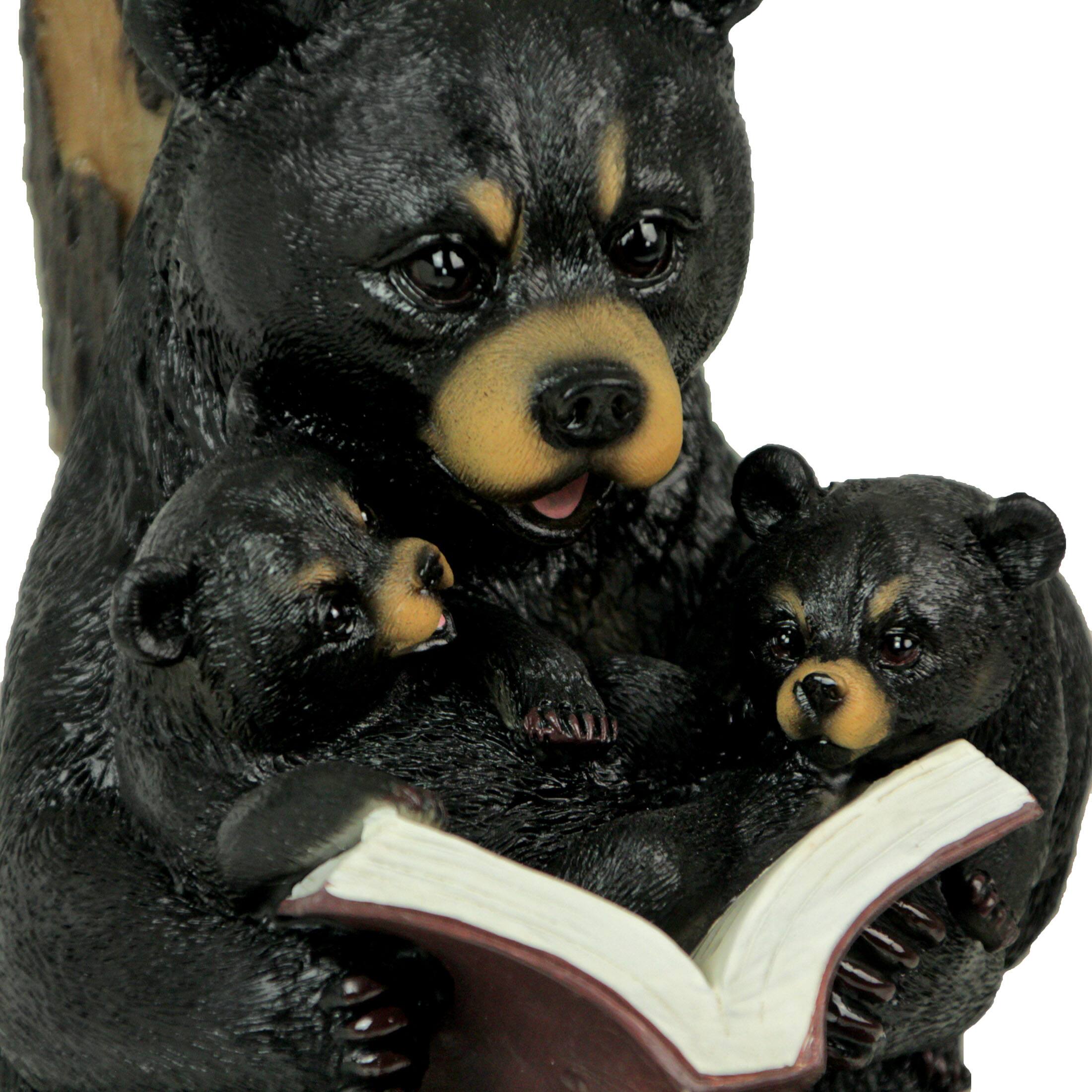 Alt View 2. Zeckos - Black Bear Reading to Curious Cubs Table Lamp w/Paw Print Shade Western Décor - Black.
