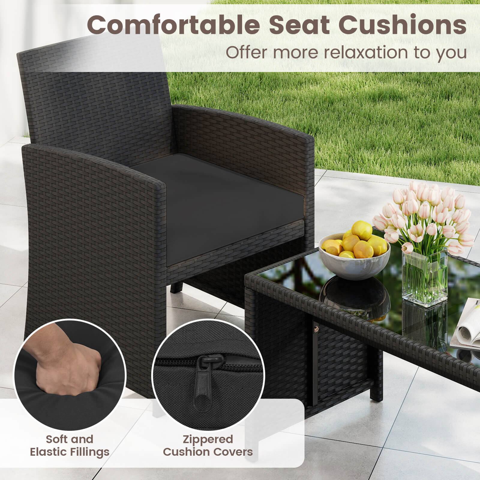 Alt View 7. Costway - Costway 8 PCS Patio Conversation Set with Seat Cushions & Tempered Glass Tabletop, Porch - Black+Black.