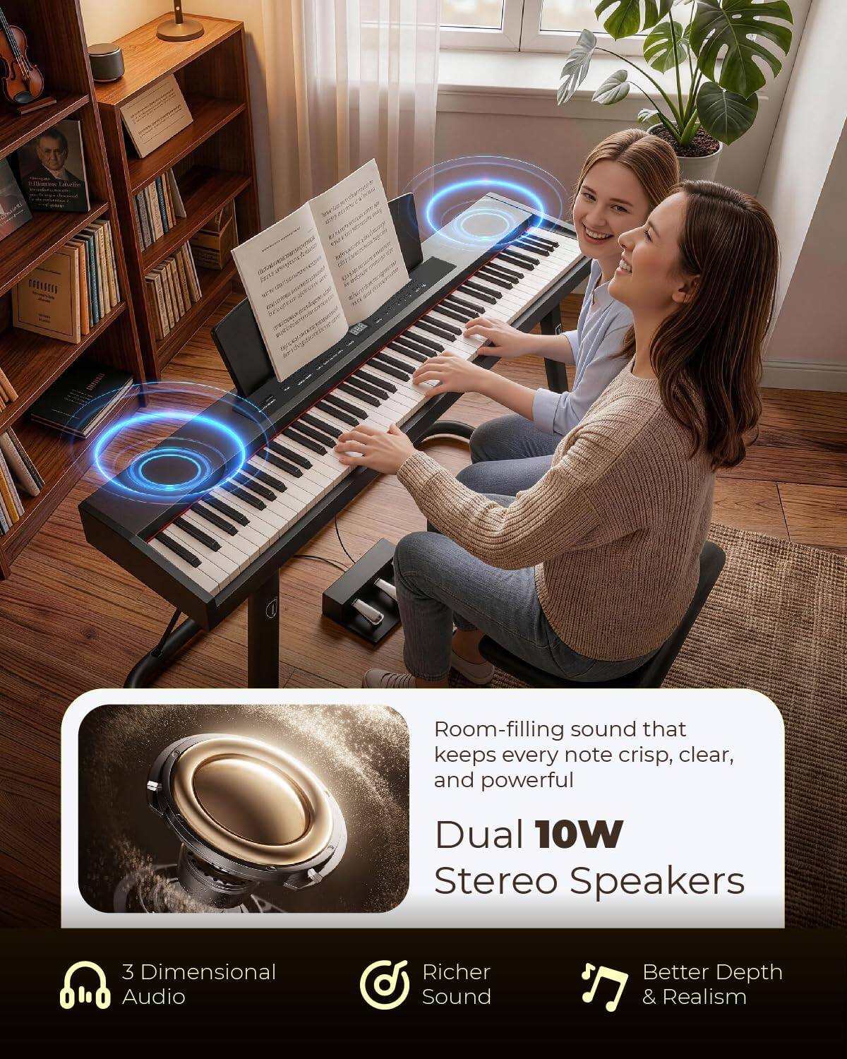 Likes Lavriro

ENDRE

Room-filling sound that keeps every note crisp, clear, and powerful

Dual 10W Stereo Speakers

3 Dimensional Audio

Richer Sound

Better Depth & Realism