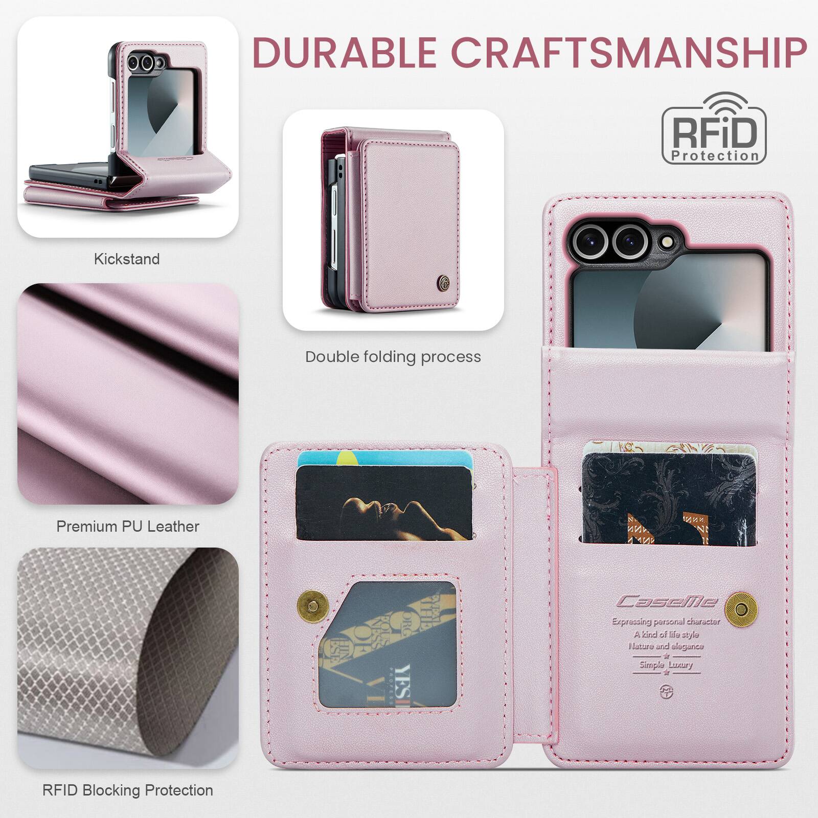 DURABLE CRAFTSMANSHIP  
RFiD Protection  
Kickstand  
Double folding process  
Premium PU Leather  
RFID Blocking Protection  

Caselle  
Expressing personal character  
A kind of life style  
Nature and elegance  
Simple Luxury