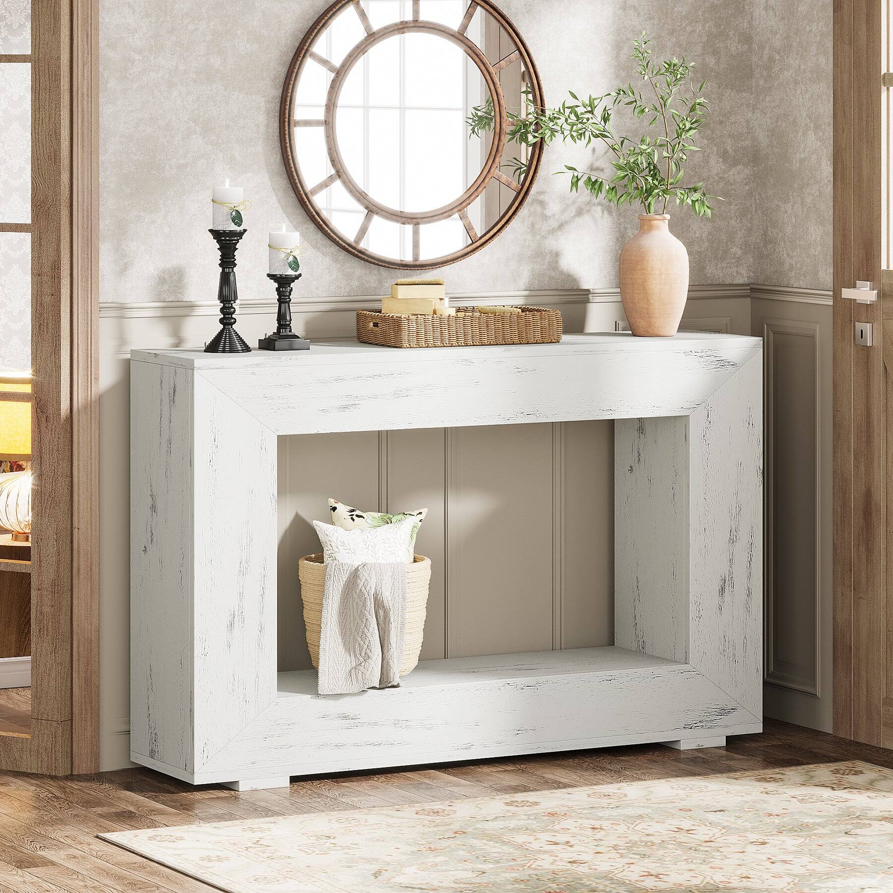 Front. Tribesigns - Farmhouse Console Table with Engineered Wood Construction and Rectangular Top for Entryway - White.