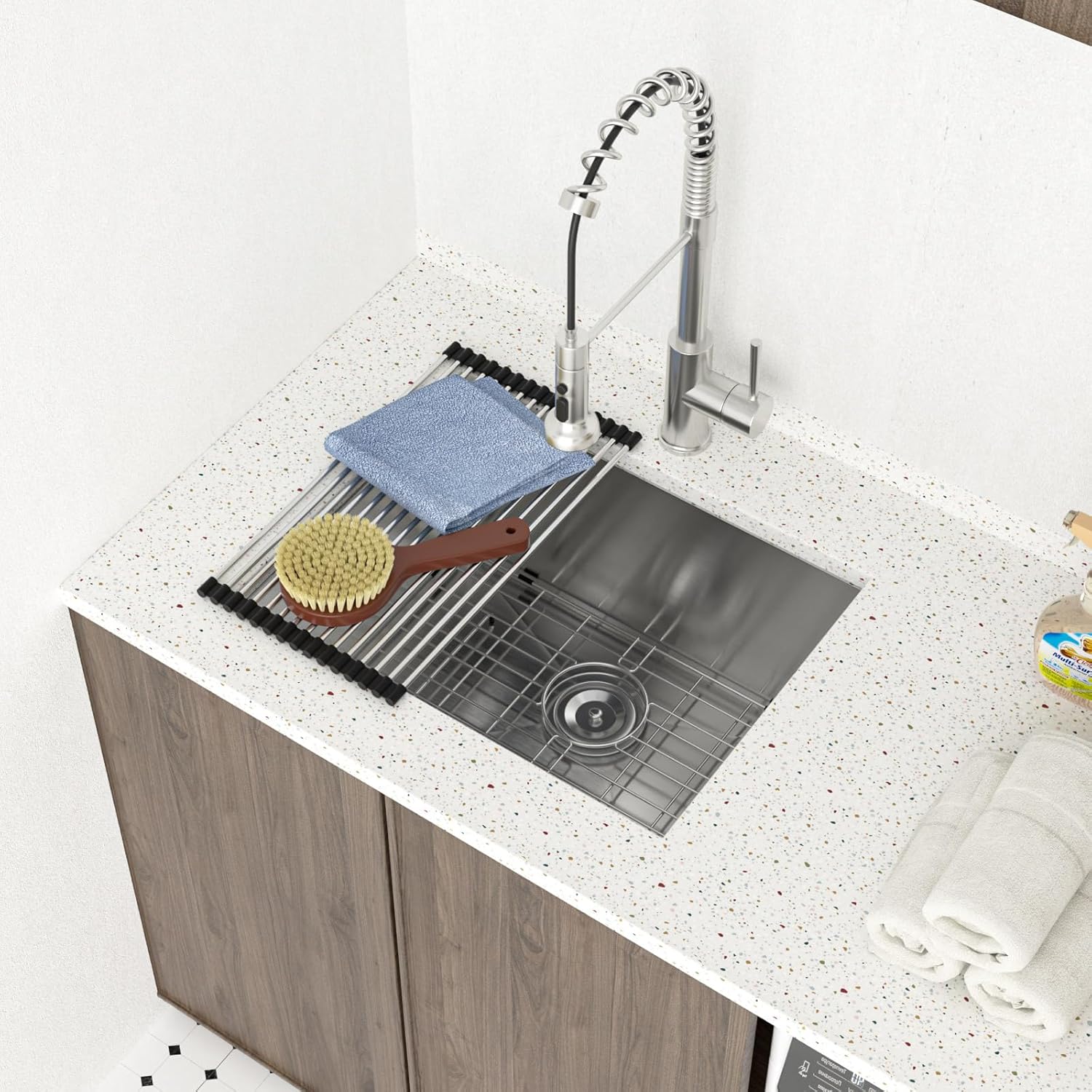 Angle. MOOSOO - Undermount Laundry Sink 23" x 18" x 12" Single Bowl 16 Gauge Stainless Steel Deep Laundry Room Utility Kitchen Sinks Ba - Silver.