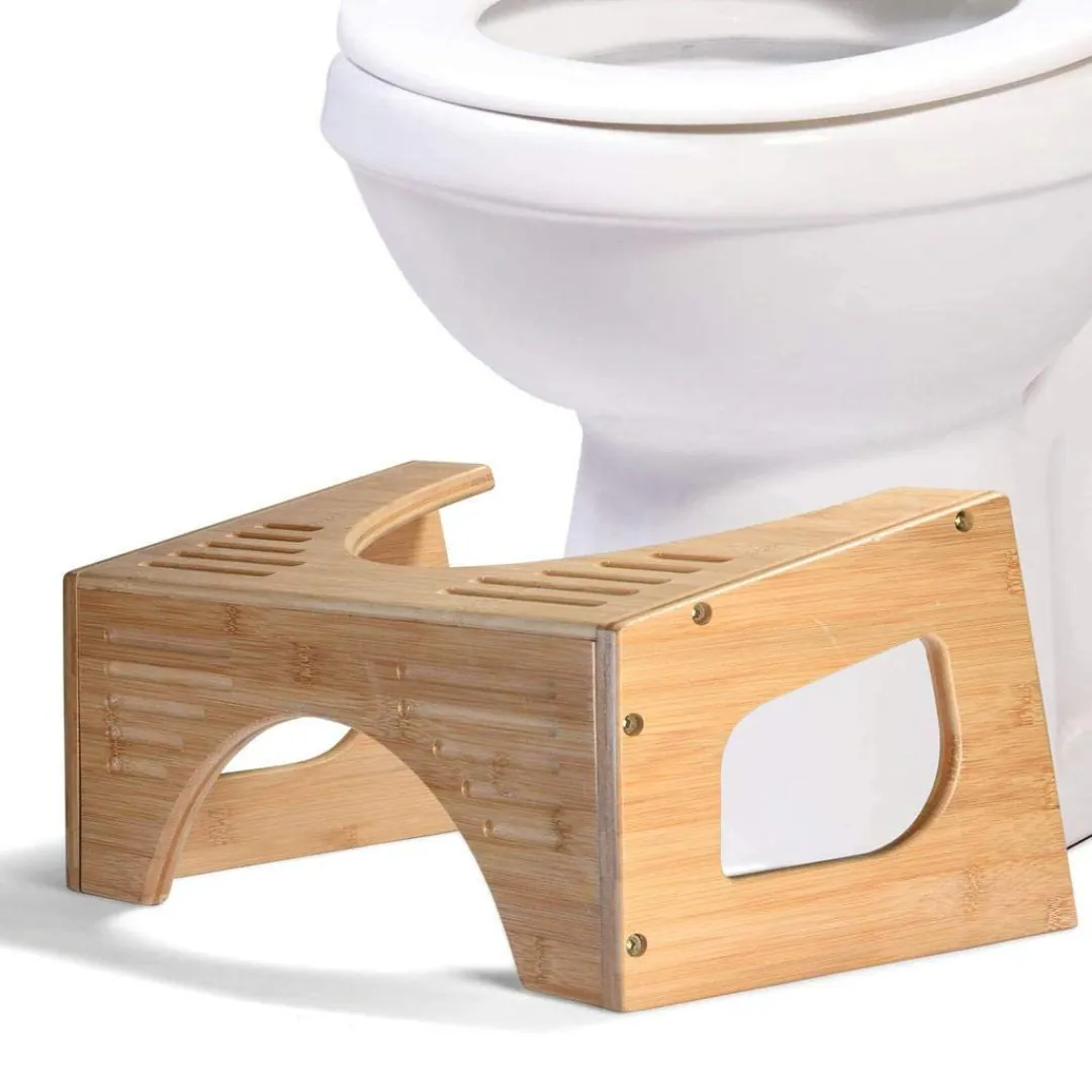 Front. Medical King - Toilet Stool - Bamboo Potty Stool 7"-9" Adjustable Flip Design | Non-Slip Squat Toilet Foot Rest Durable Wooden Ottoman - Beige.