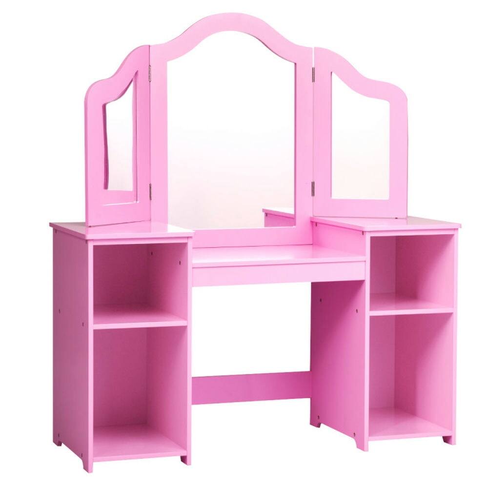 Alt View 1. Kadyn - Kids Tri Folding Mirror Makeup Dressing Vanity Table Set-Pink, Kids Makeup Vanity for Girls Kids - Pink.