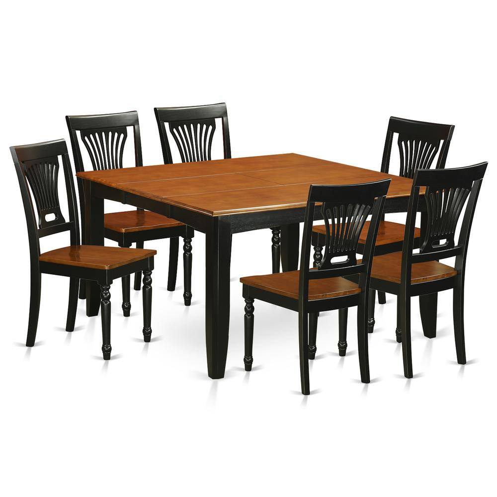 Front. East West Furniture - 7 Pc Dining room set-Dining Table and 6 Wood Dining Chairs - Black & Cherry.