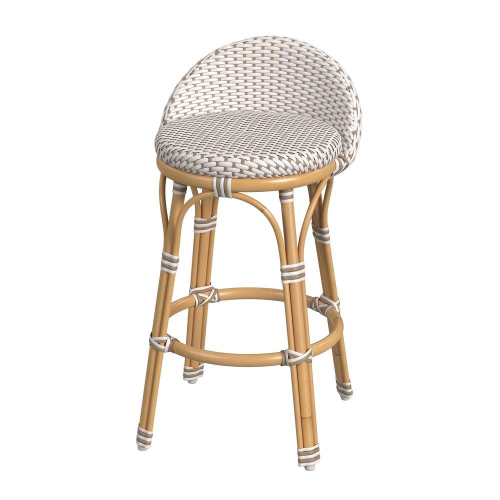 Alt View 2. Butler Specialty - Tobias 24 in. Seat Height Outdoor Rattan and Metal Low Back Counter Stool - Beige And White.
