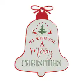 BreeBe - Metal Merry Christmas Bell Sign 9.75"H - White, Red, Green