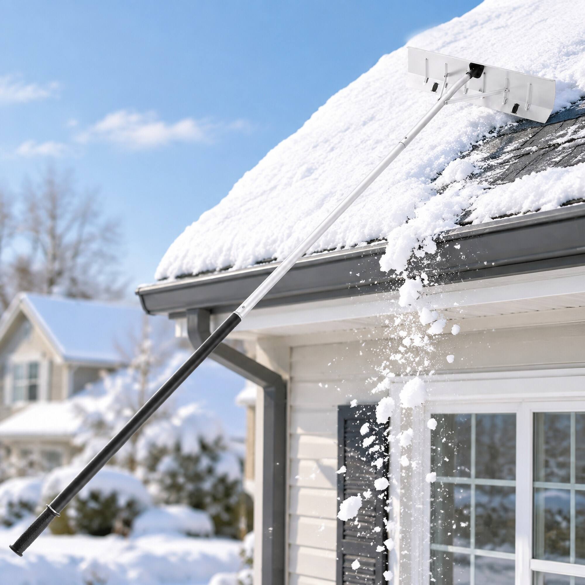 RYHNUYNE Snow Roof Rake, 26 in Aluminum Blade, 7.5 20 ft Adjustable ...