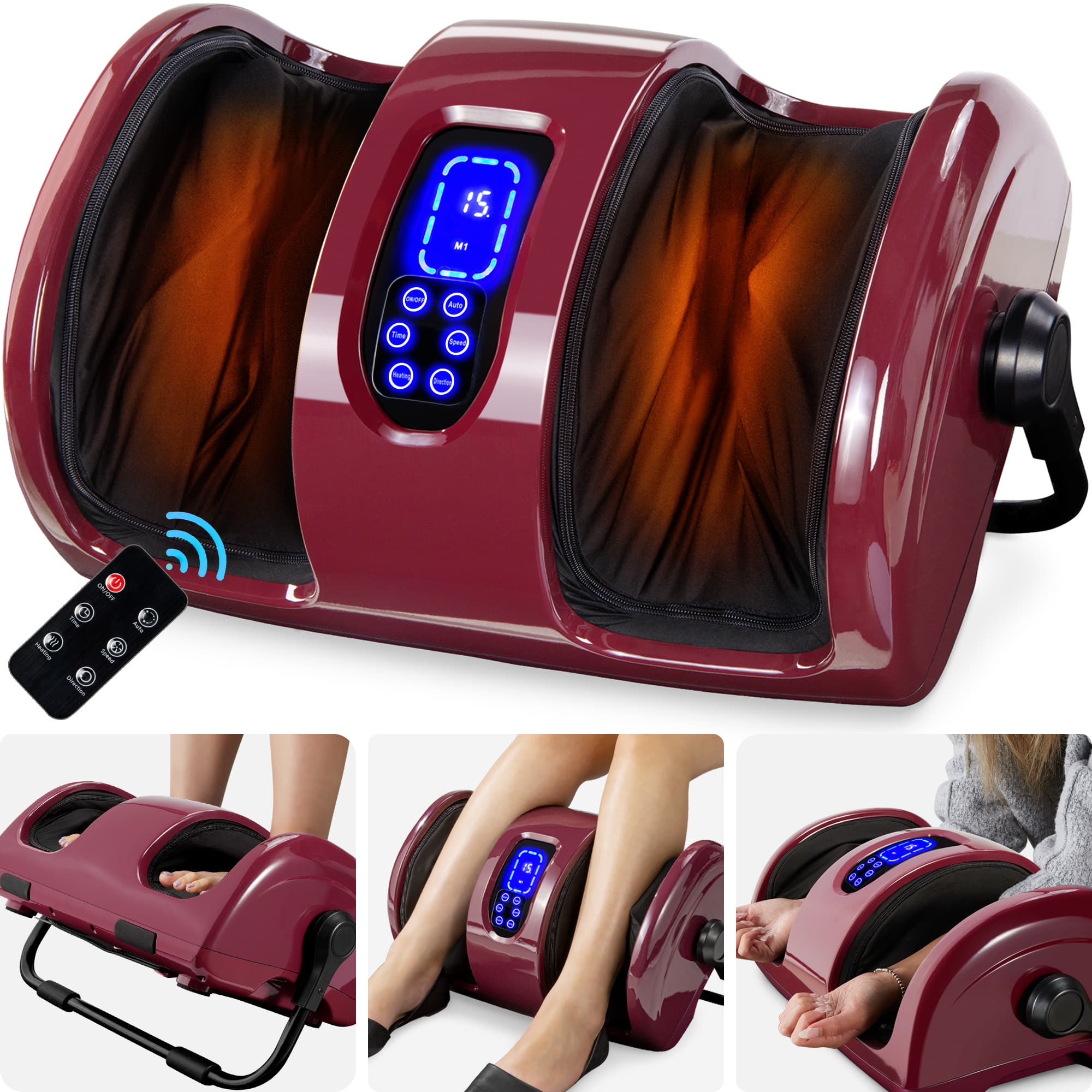 Best Choice Products - Foot Massager Machine, Therapeutic Reflexology Massager w/ High-Intensity Rollers - Burgundy
